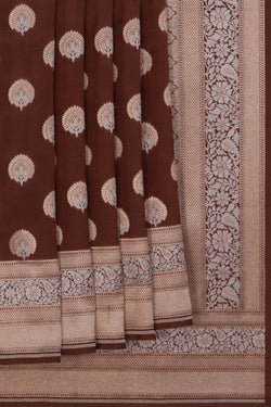 Image of Kora Silk Brocade Brown Saree
