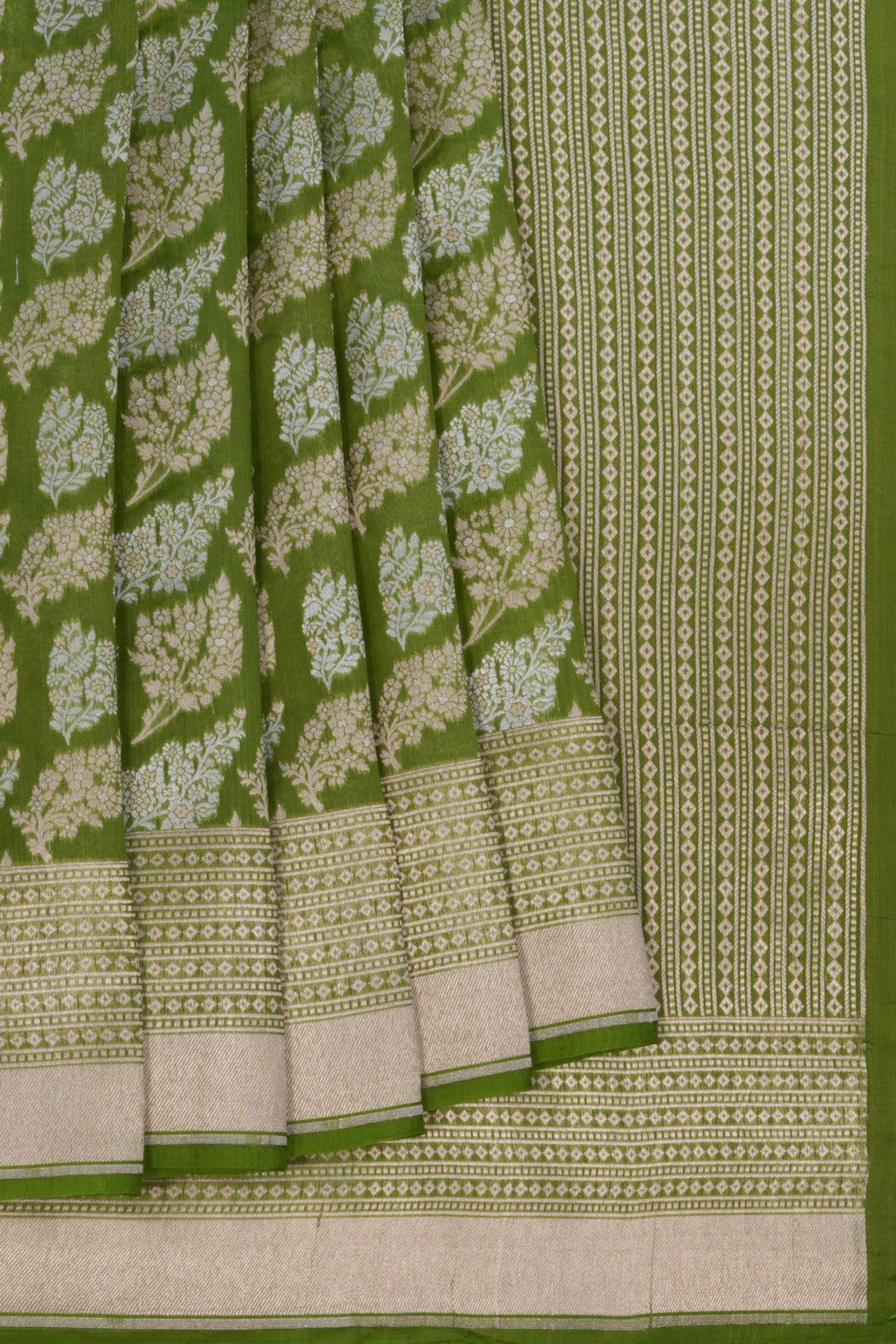Kora Silk Brocade Green Saree