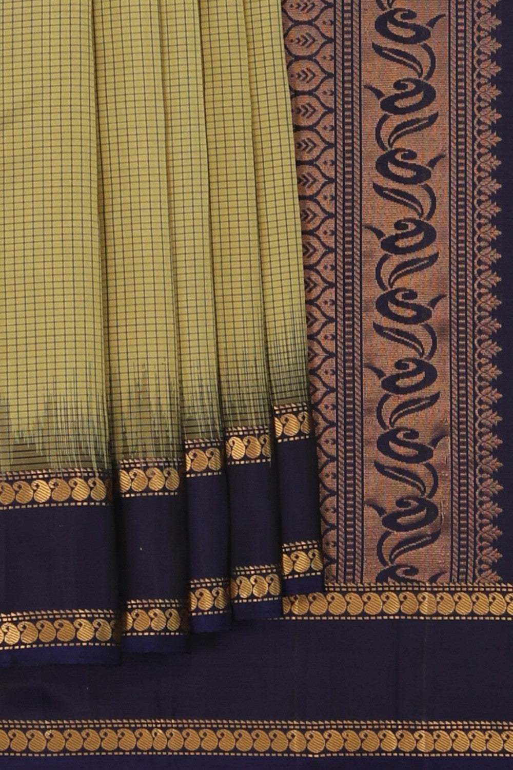 Image of Olive-Green South Silk Kattam Saree