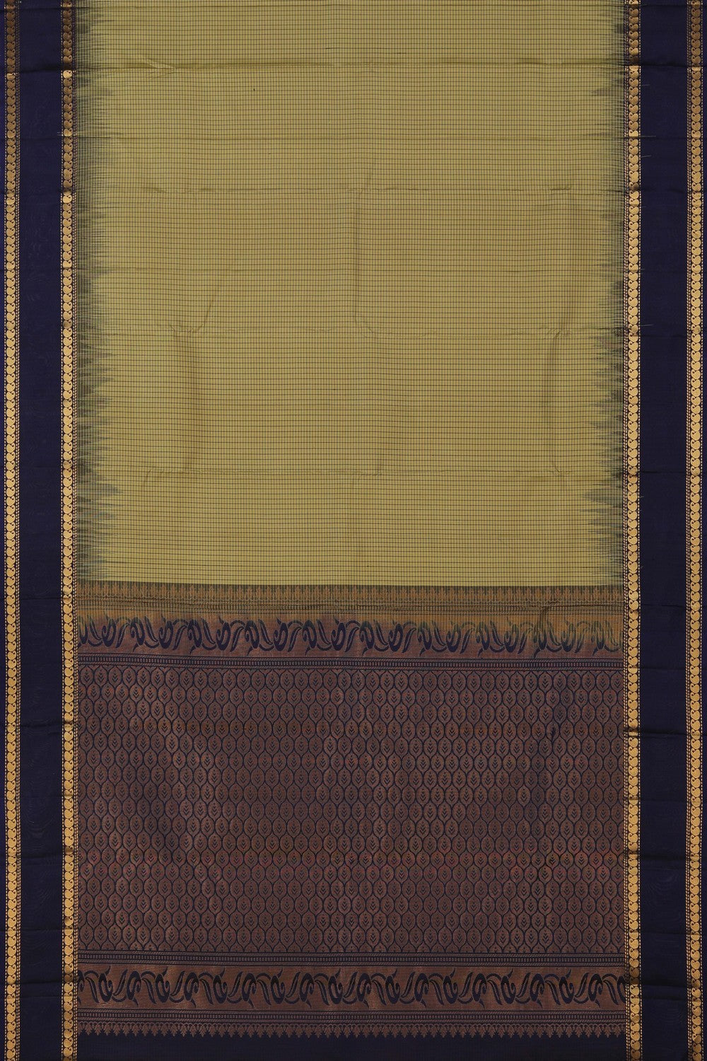 Image of Olive-Green South Silk Kattam Saree
