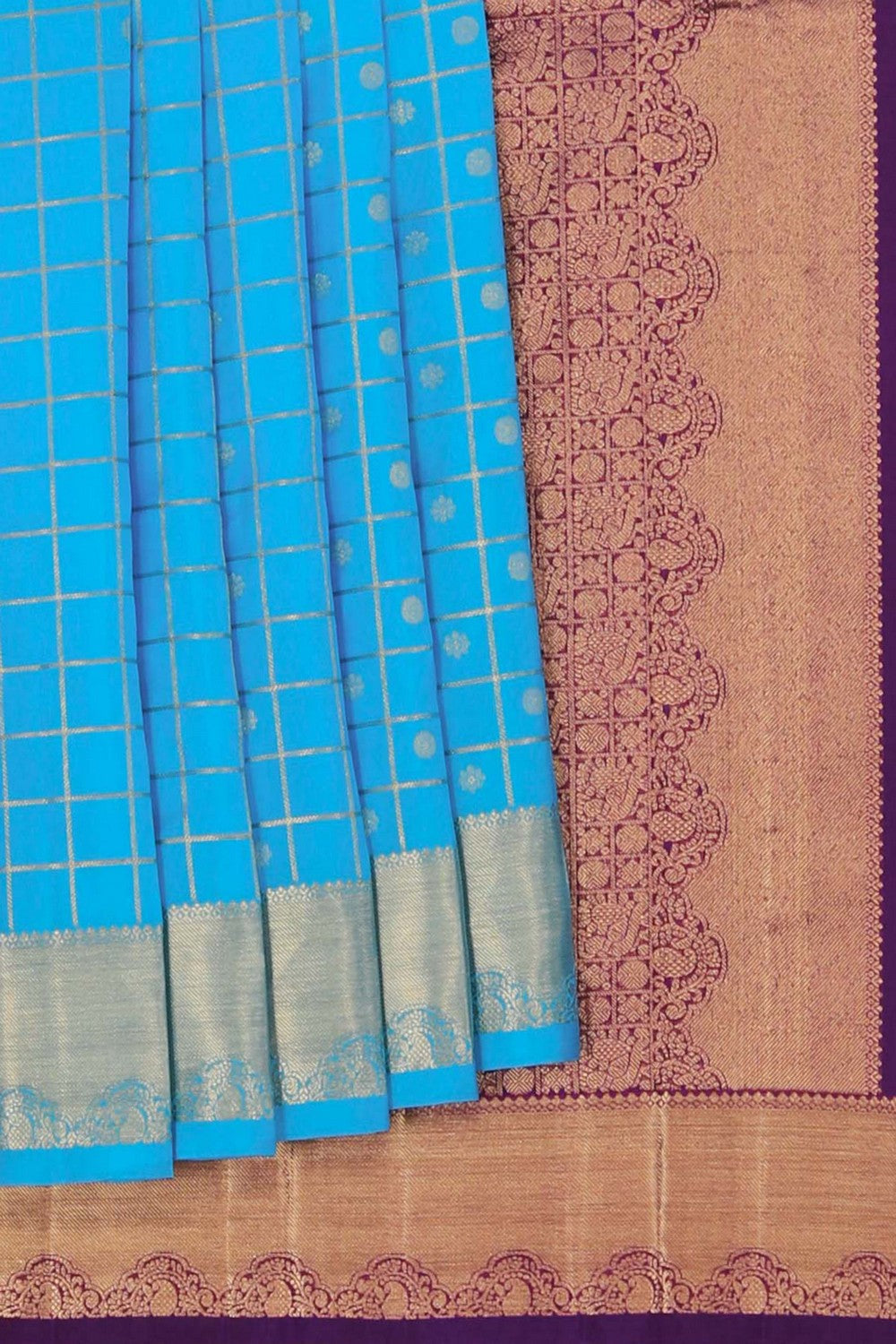 Image of Blue South Silk Kattam Saree