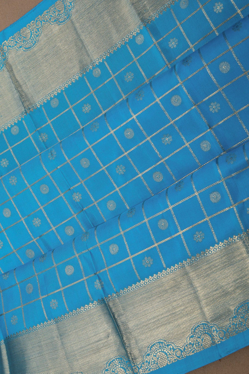 Image of Blue South Silk Kattam Saree