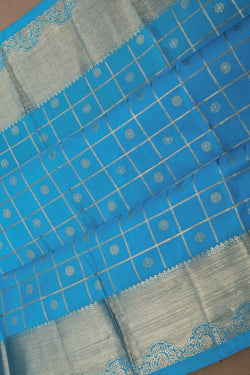 Image of Blue South Silk Kattam Saree