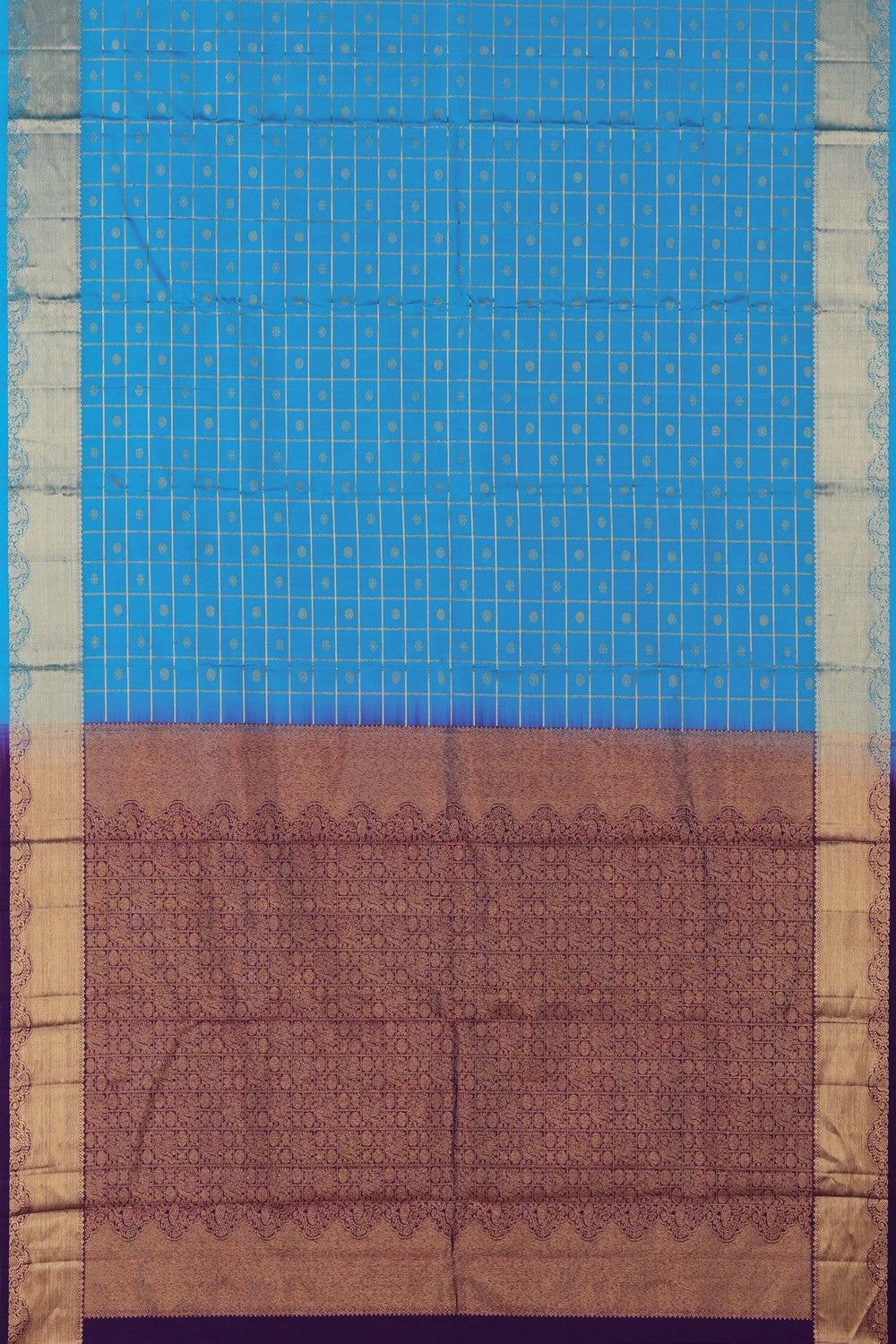 Image of Blue South Silk Kattam Saree