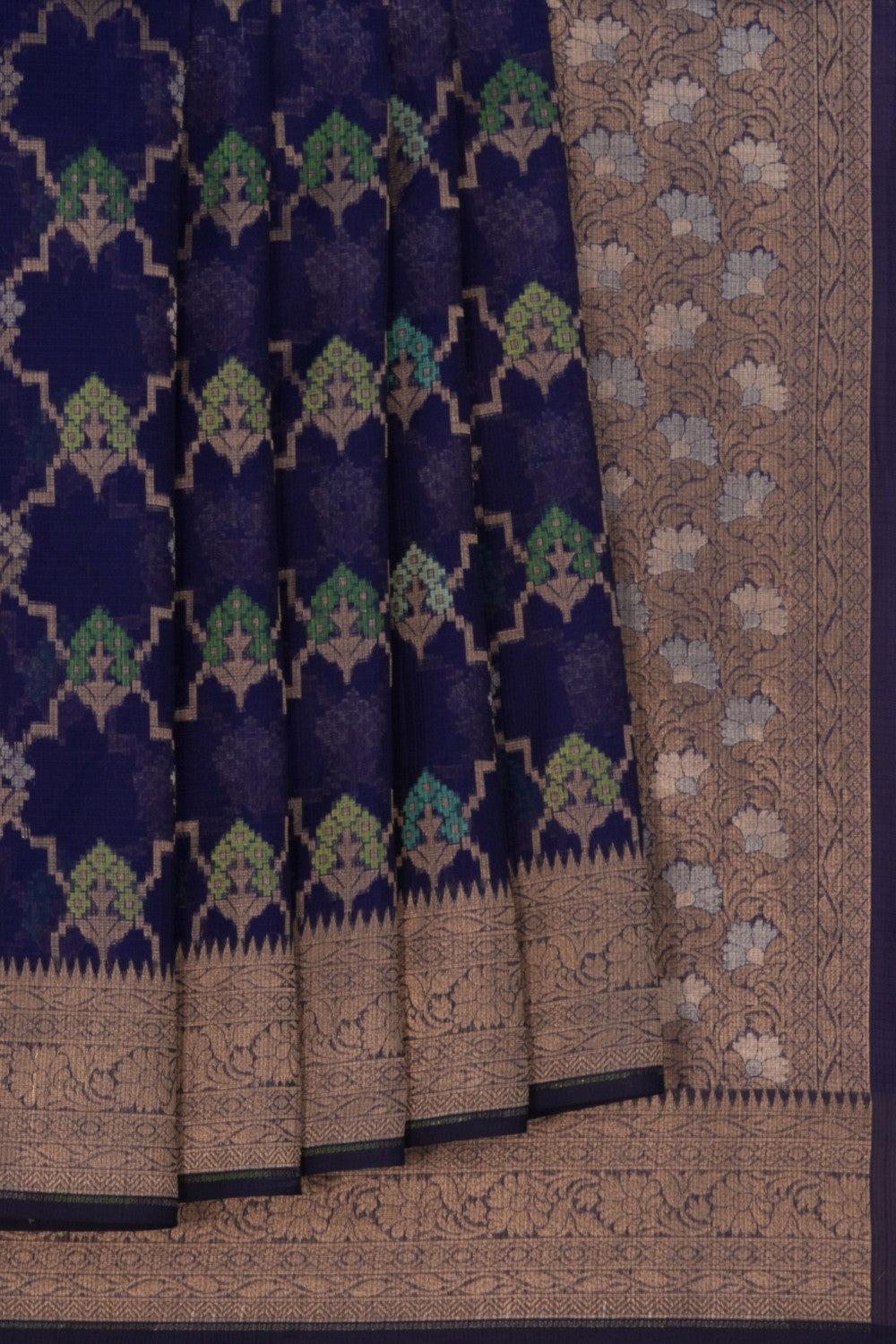 Image of Kora Silk Brocade Indigo Blue Saree