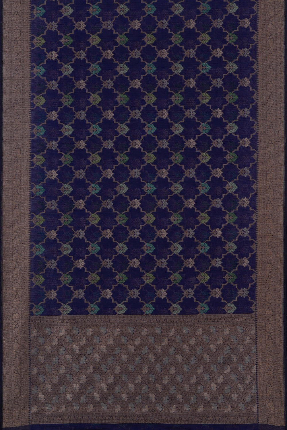 Kora Silk Brocade Indigo Blue Saree