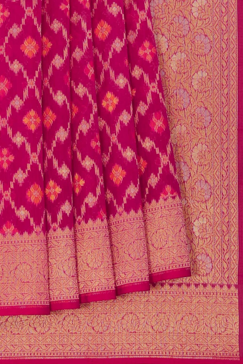 Kora Silk Brocade Fuchsia Pink Saree