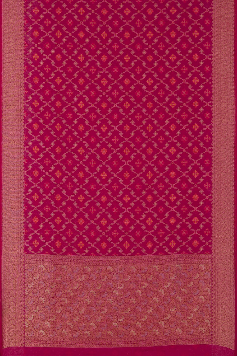 Image of Kora Silk Brocade Fuchsia Pink Saree