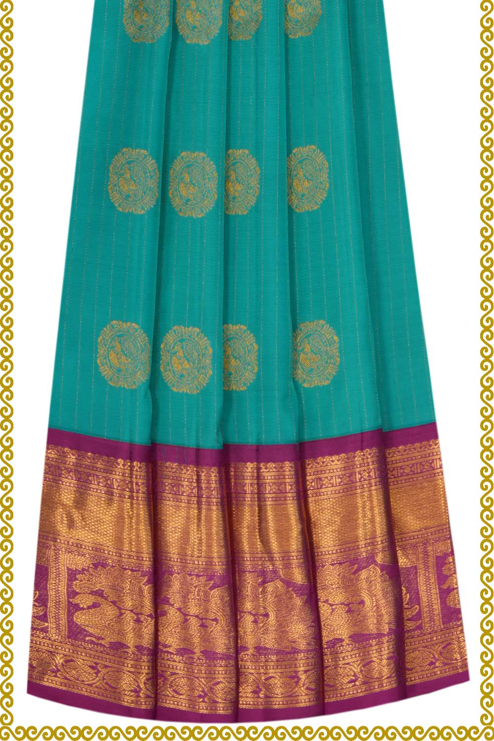 Image of Kanchipattu Pavada Sea Green Unstitched Set