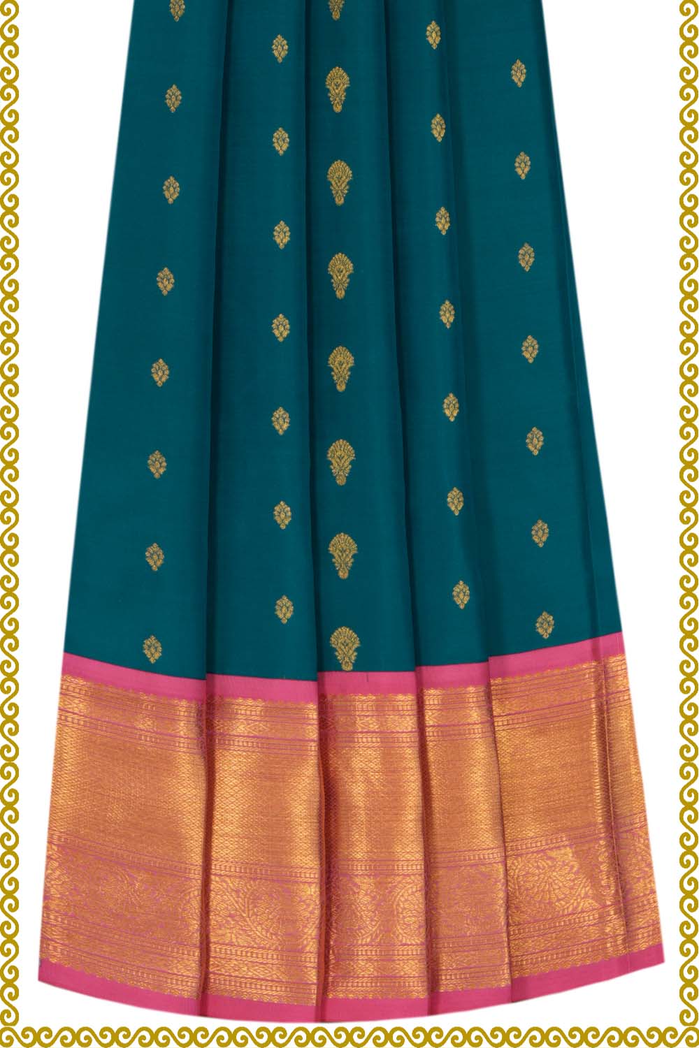 Image of Kanchipattu Pavada Teal Green Green Unstitched Set