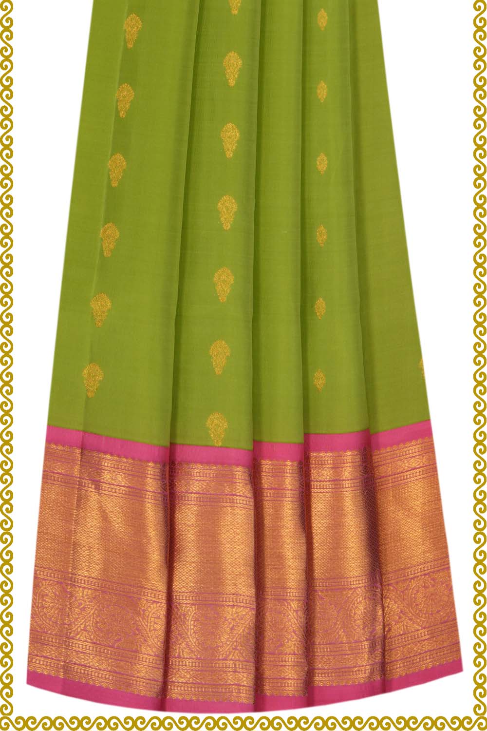 Image of Kanchipattu Pavada Green Unstitched Set