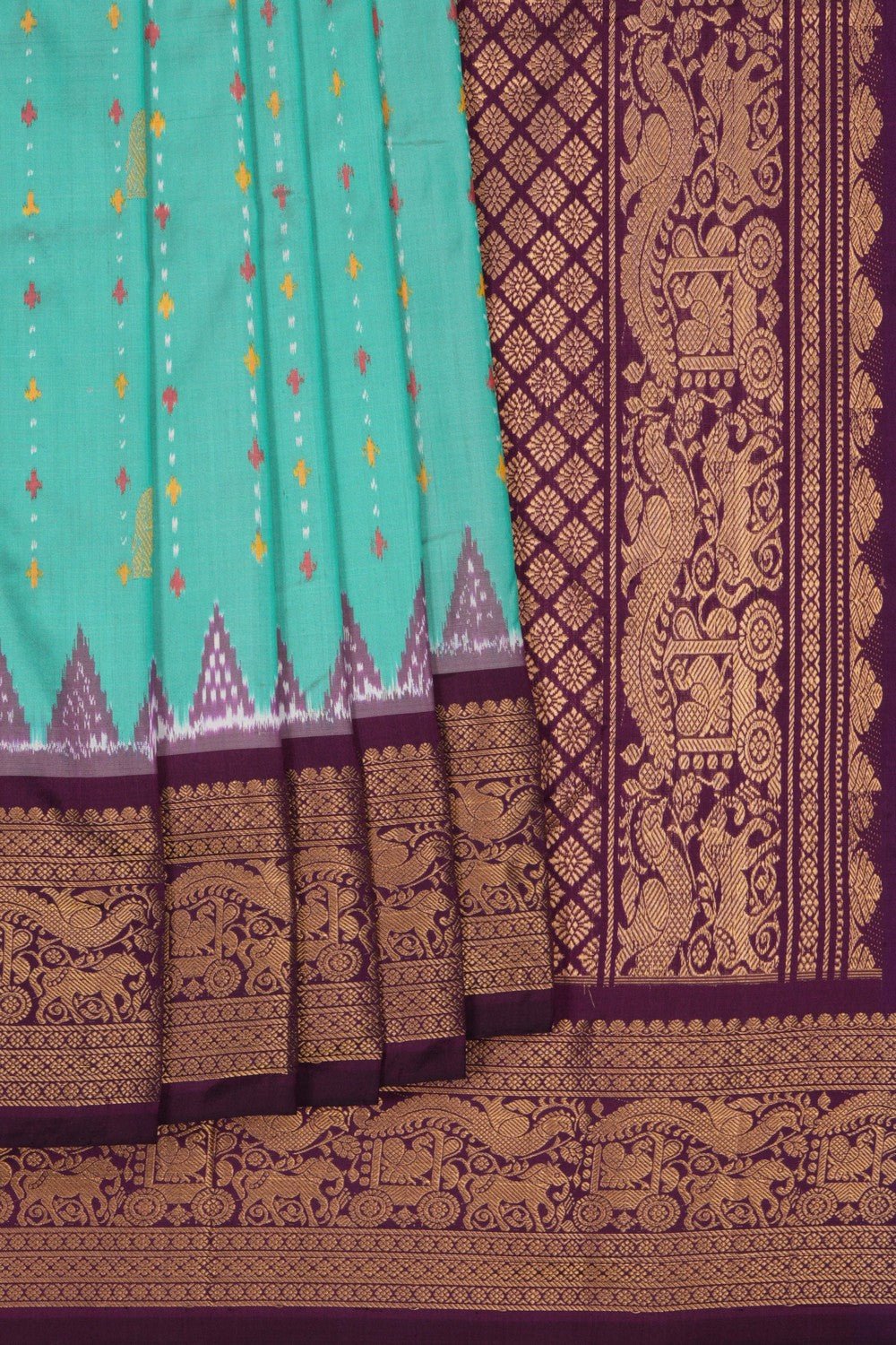 Image of Pochampally Ikat Silk Sea Green Saree