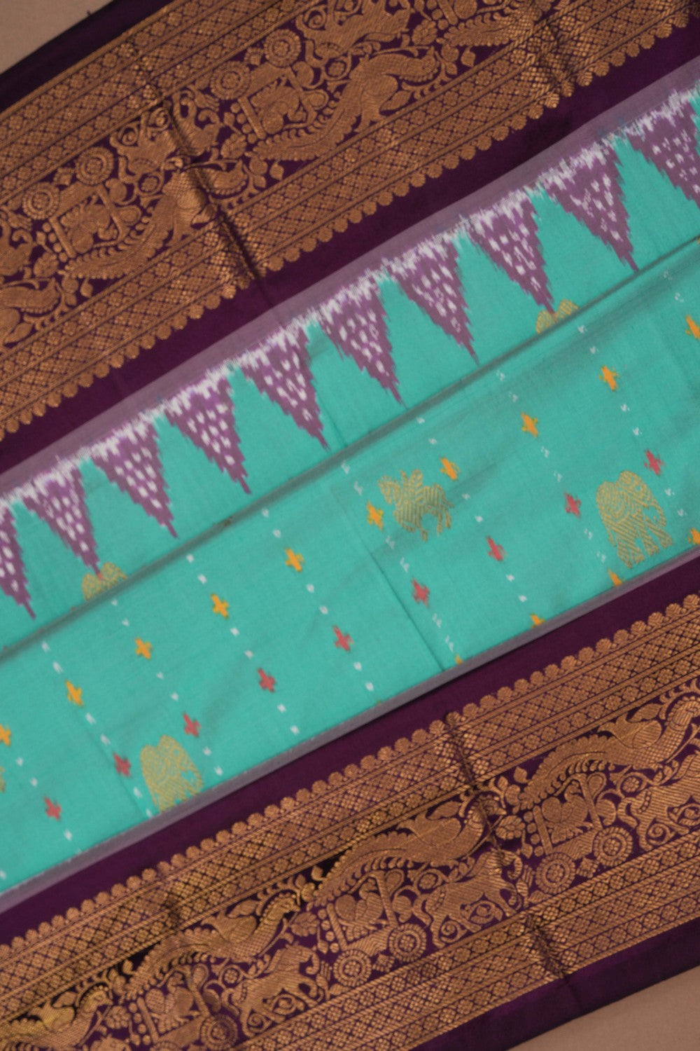 Image of Pochampally Ikat Silk Sea Green Saree