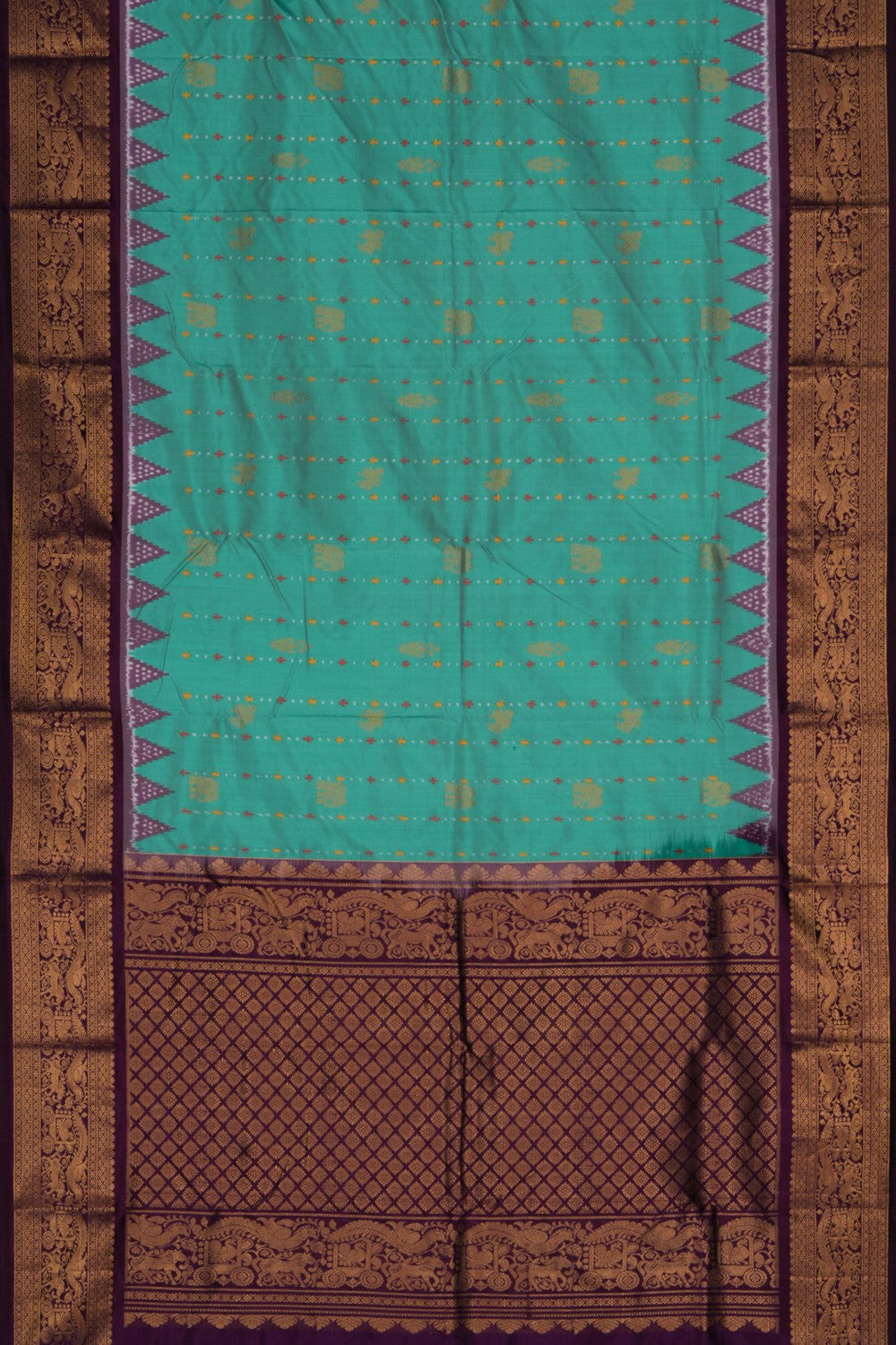Image of Pochampally Ikat Silk Sea Green Saree