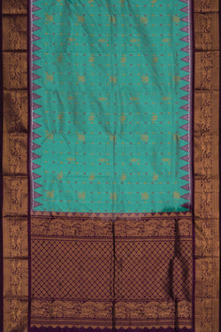 Image of Pochampally Ikat Silk Sea Green Saree