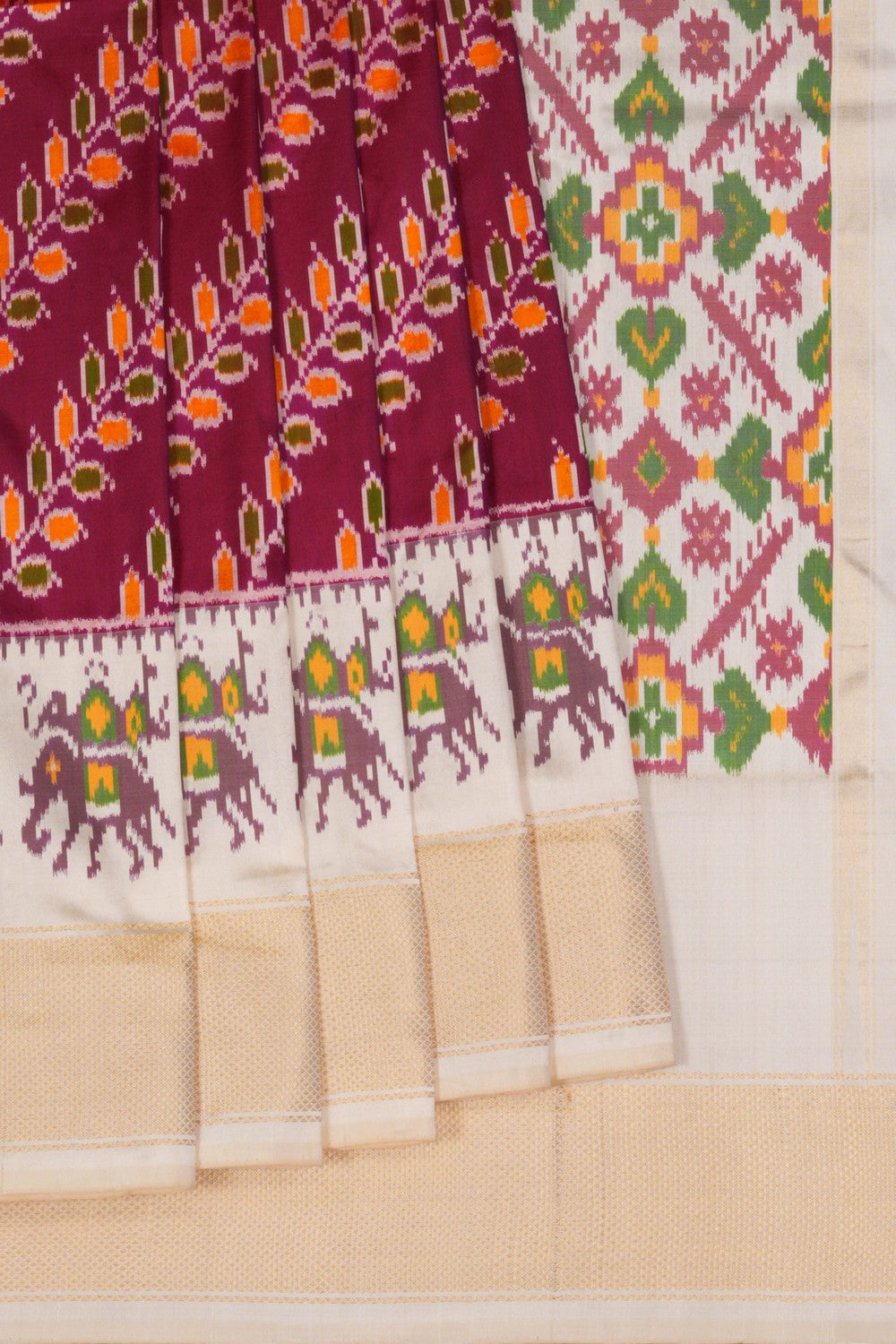 Image of Pochampally Ikat Silk Plum Pink Saree
