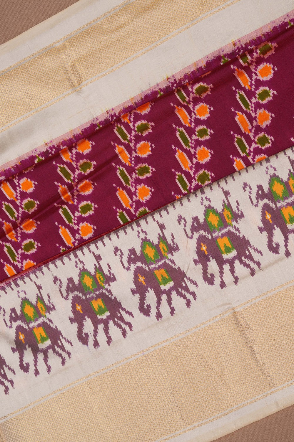 Image of Pochampally Ikat Silk Plum Pink Saree