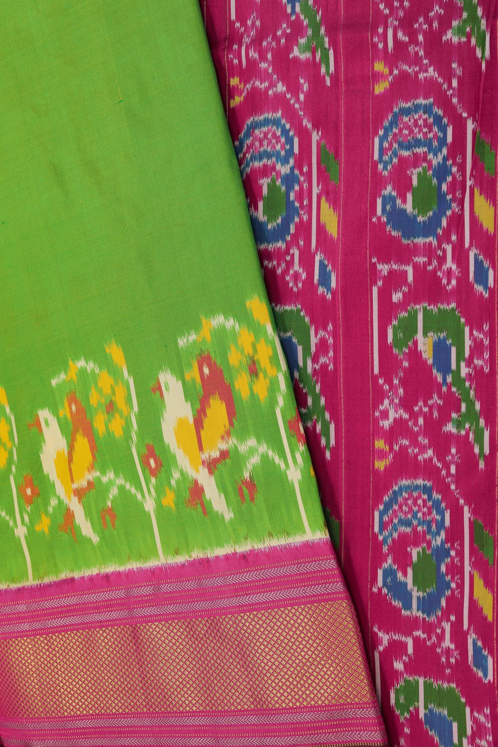 Image of Pochampally Ikat Silk Green Saree