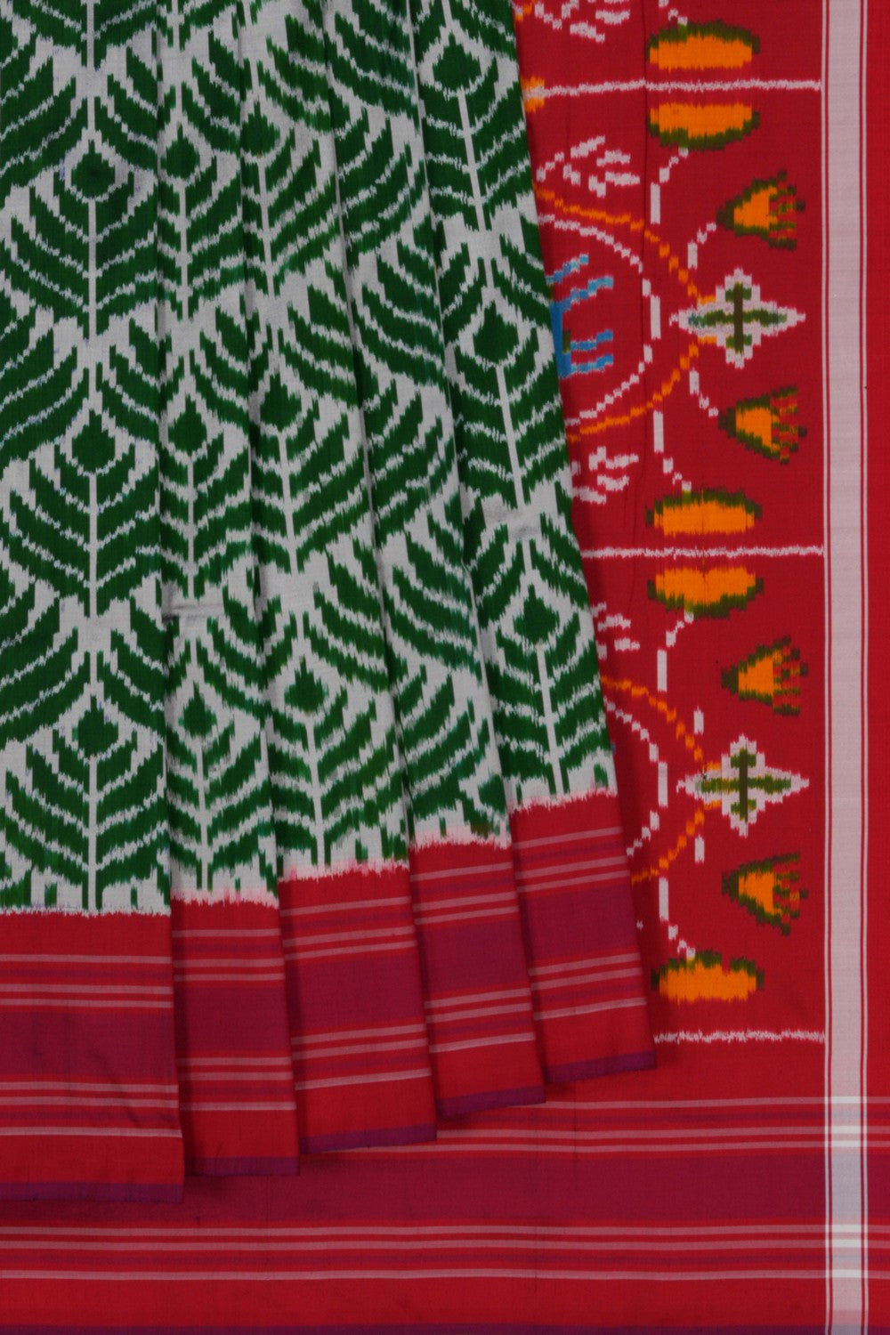 Image of Pochampally Ikat Silk Green Saree