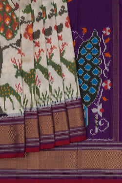 Image of Pochampally Ikat Silk Off White Saree