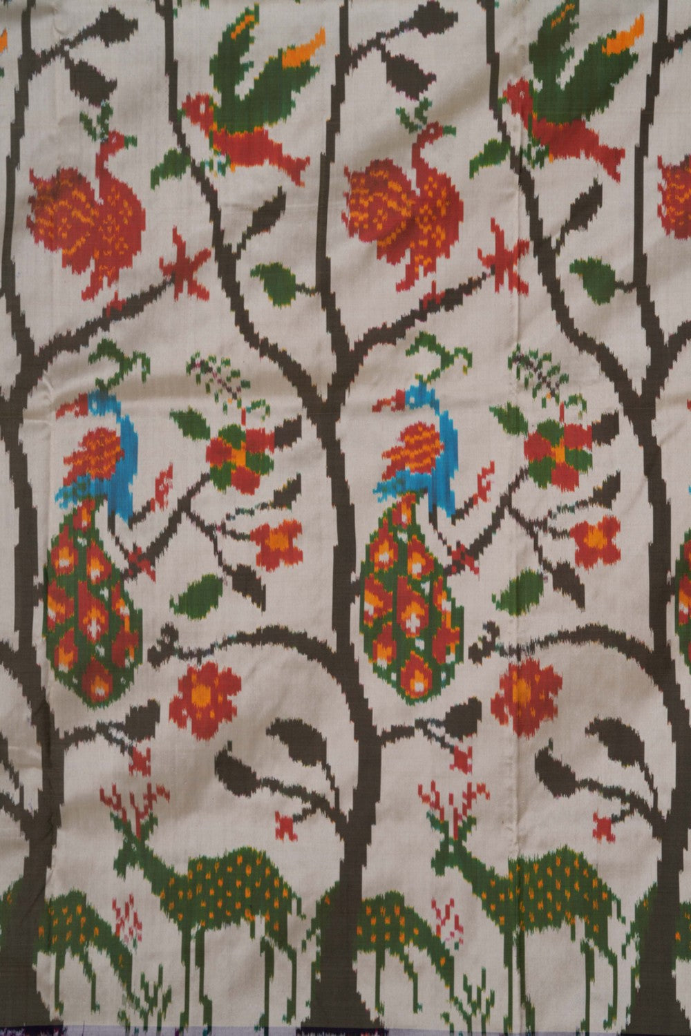 Pochampally Ikat Silk Off White Saree