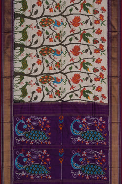 Image of Pochampally Ikat Silk Off White Saree