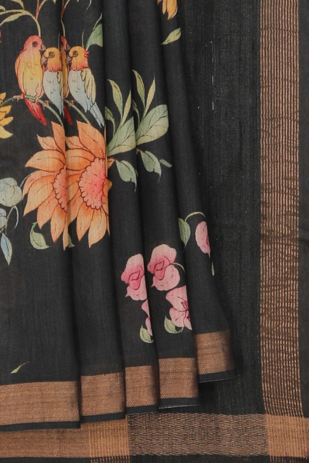 Floral Painted Tussar Silk Saree