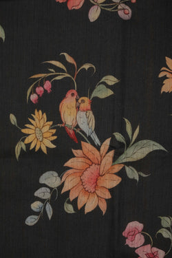 Image of Floral Painted Tussar Silk Saree