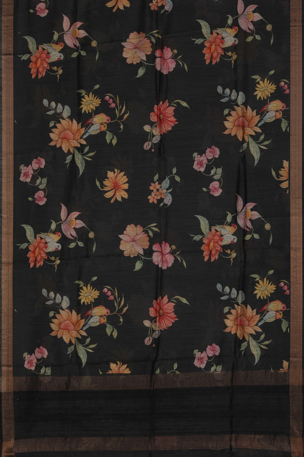 Floral Painted Tussar Silk Saree