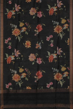Image of Floral Painted Tussar Silk Saree
