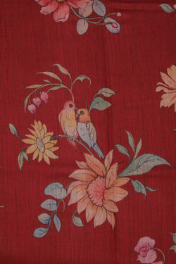 Image of Floral Painted Tussar Silk Saree