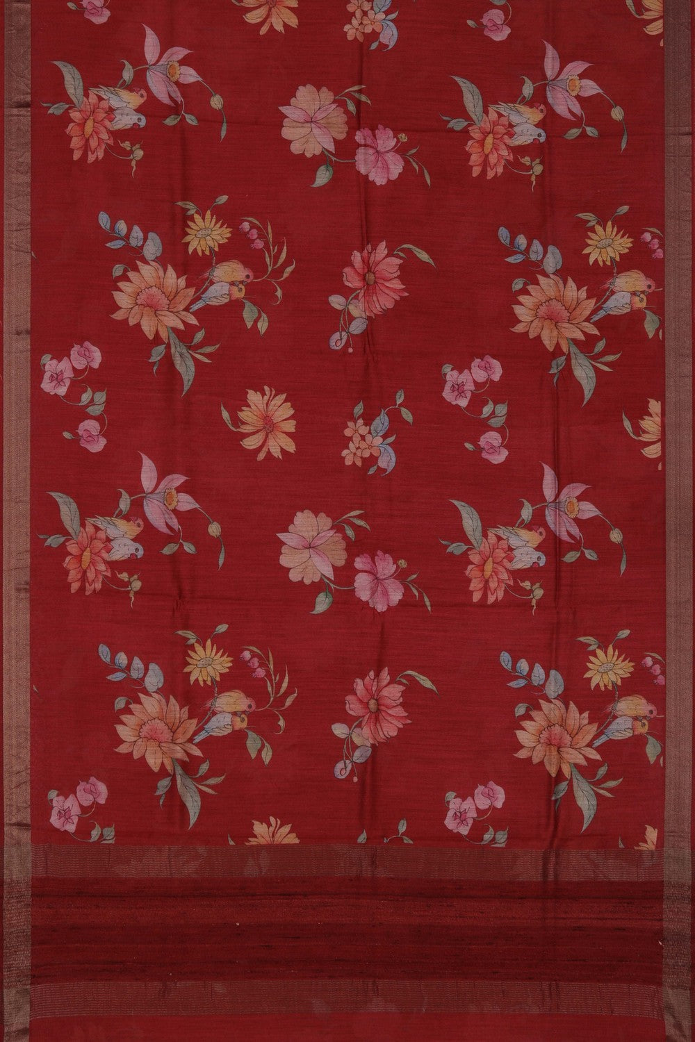 Floral Painted Tussar Silk Saree