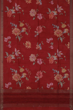 Image of Floral Painted Tussar Silk Saree