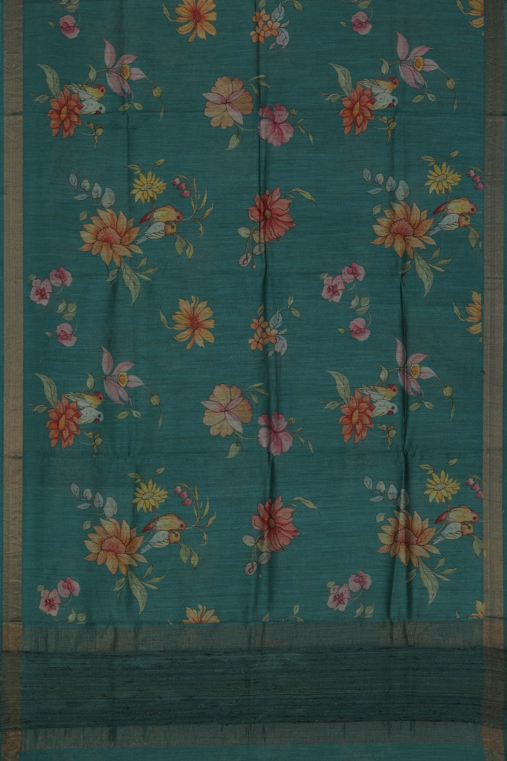 Image of Floral Painted Tussar Silk Saree