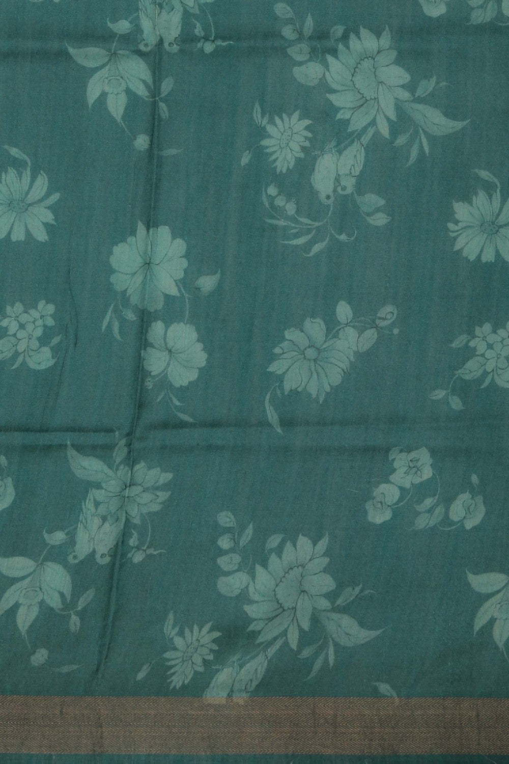 Image of Floral Painted Tussar Silk Saree
