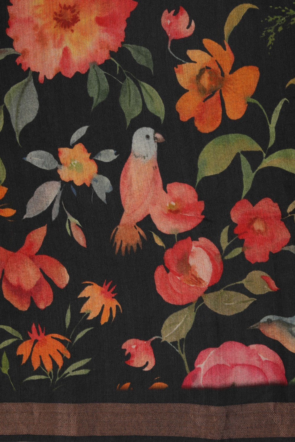 Image of Floral Painted Tussar Silk Saree