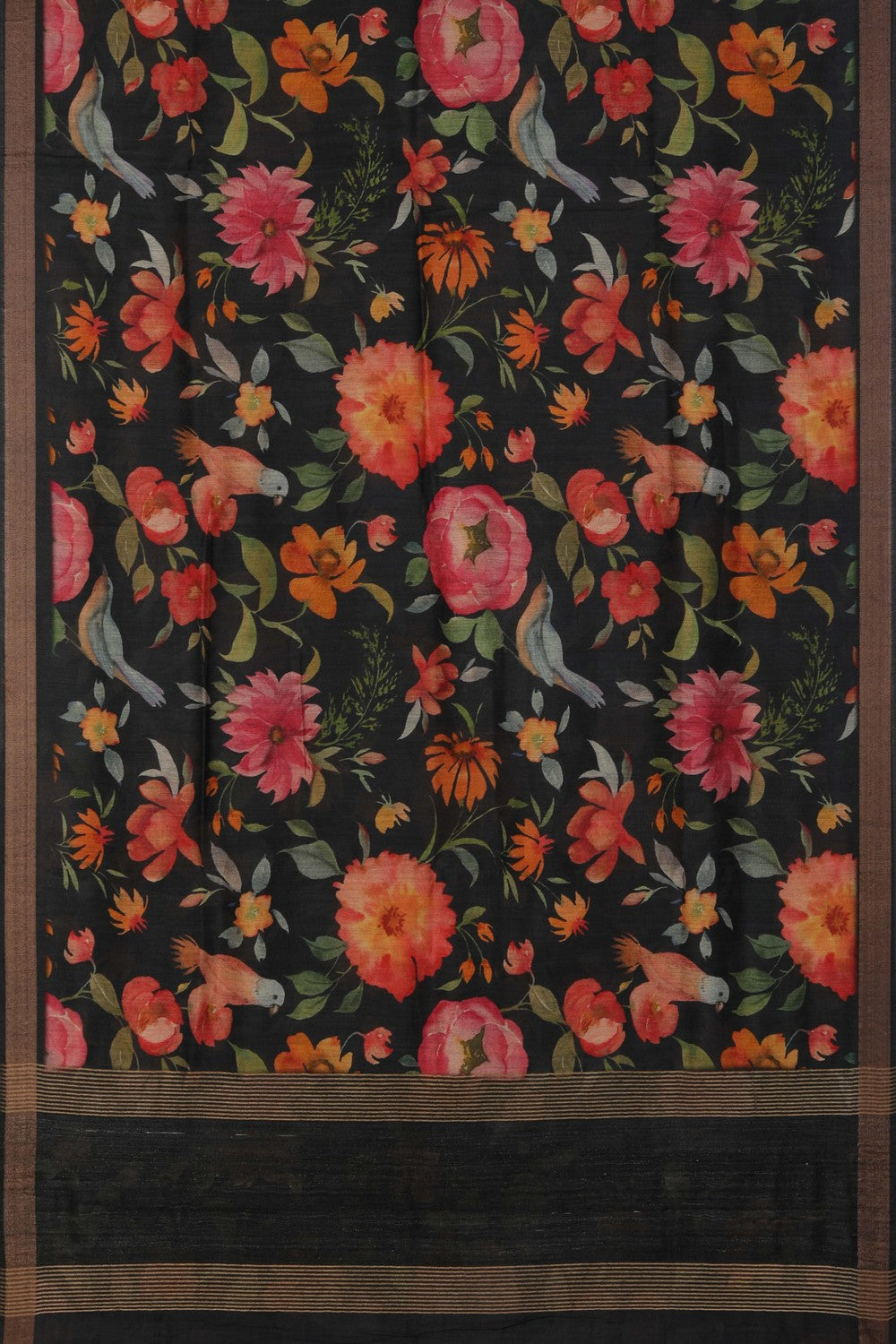 Image of Floral Painted Tussar Silk Saree