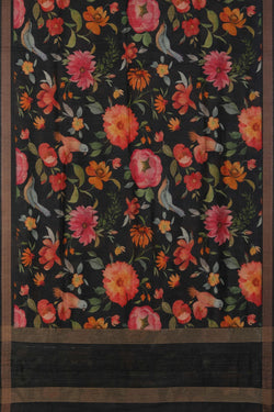 Image of Floral Painted Tussar Silk Saree