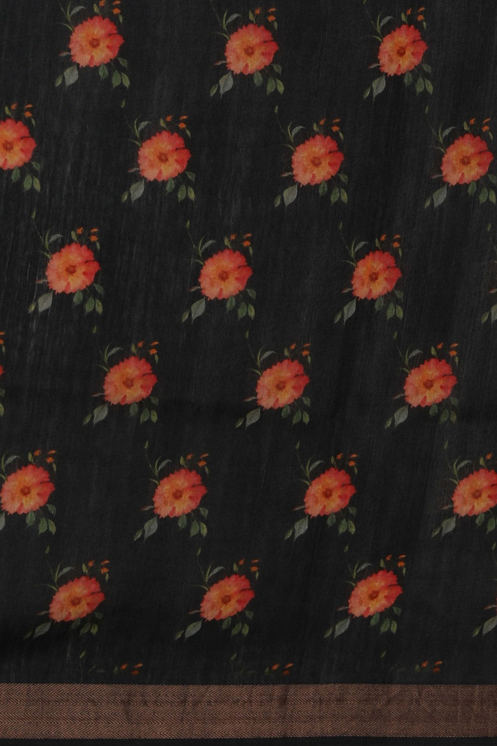 Image of Floral Painted Tussar Silk Saree