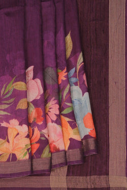 Image of Floral Painted Tussar Silk Saree