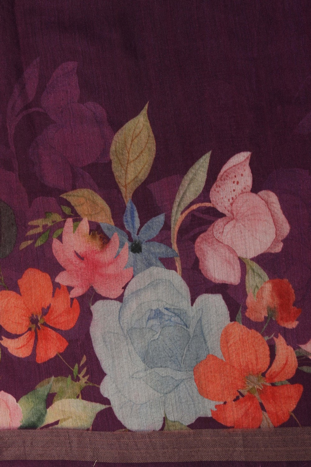 Floral Painted Tussar Silk Saree
