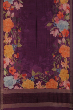 Image of Floral Painted Tussar Silk Saree