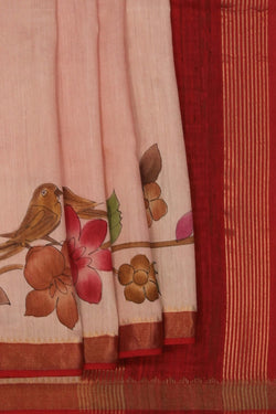 Image of Floral Painted Tussar Silk Saree