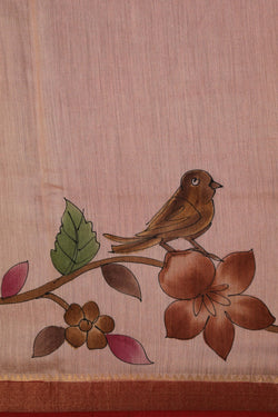 Image of Floral Painted Tussar Silk Saree