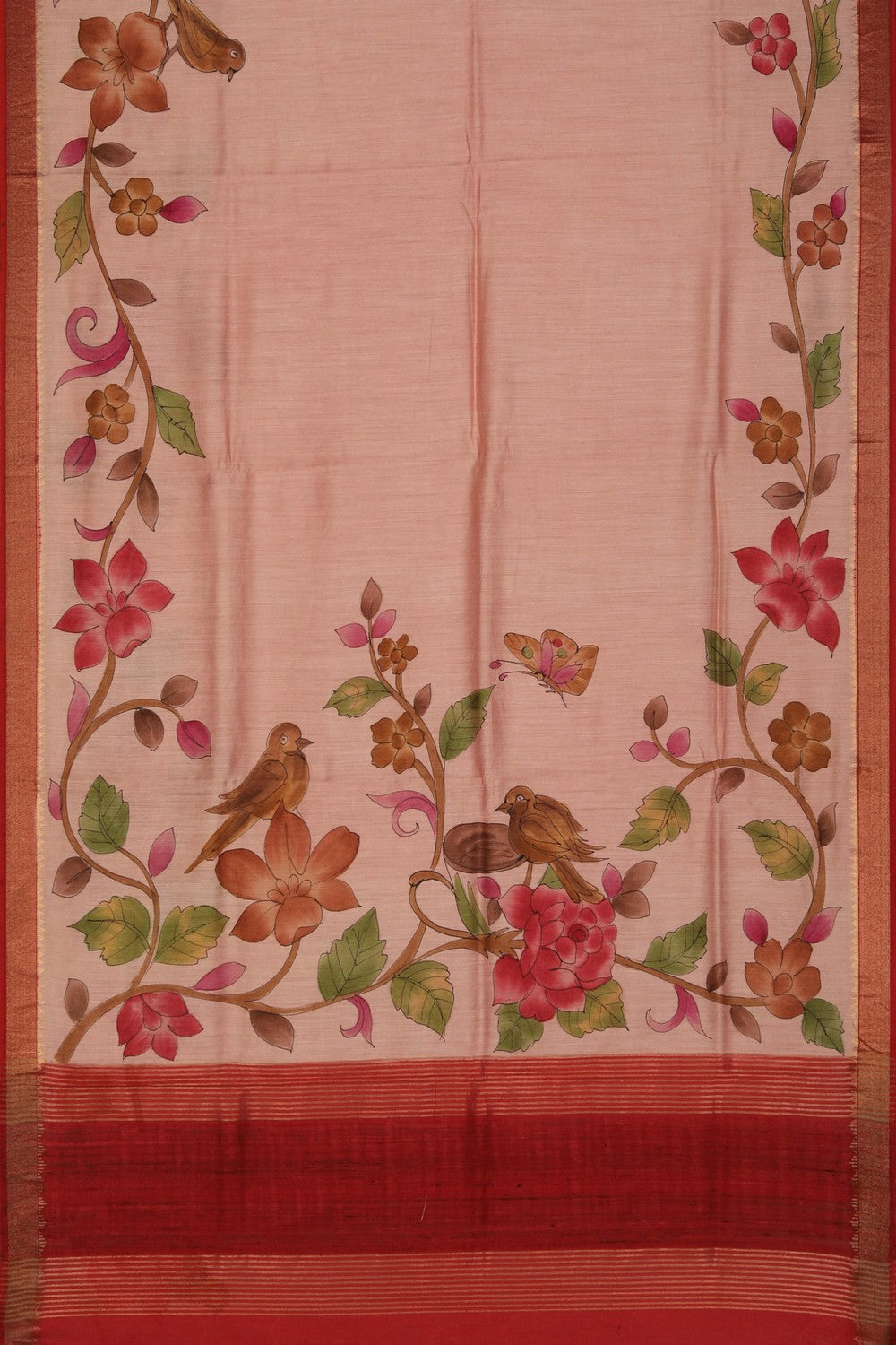 Floral Painted Tussar Silk Saree