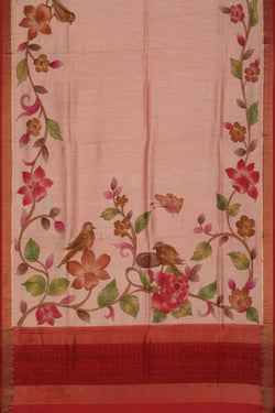 Image of Floral Painted Tussar Silk Saree