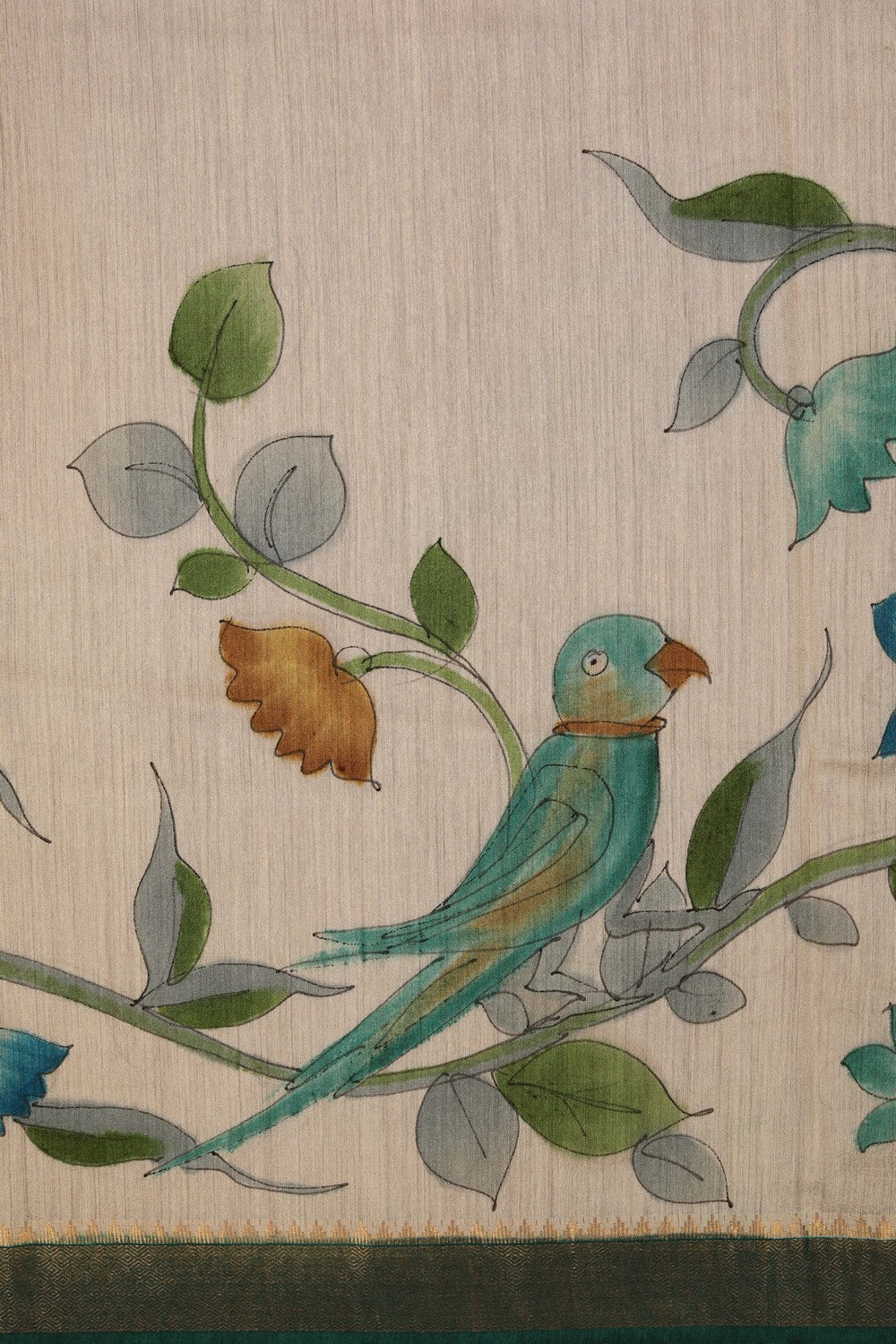 Image of Floral Painted Tussar Silk Saree