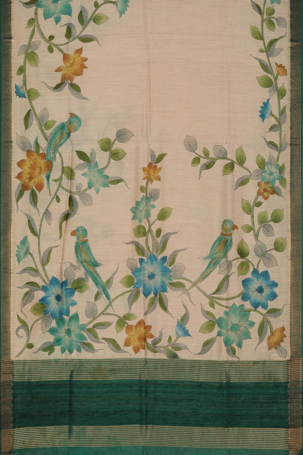Image of Floral Painted Tussar Silk Saree