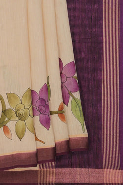 Image of Floral Painted Tussar Silk Saree
