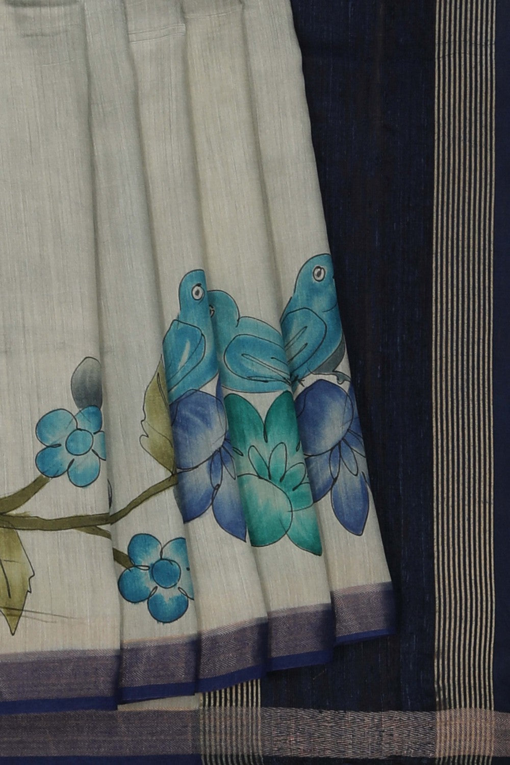 Image of Floral Painted Tussar Silk Saree